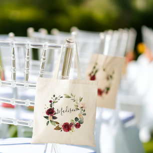 Watercolor Roos Bourgondië Bloemenkrans Naam Tote Bag