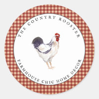 Watercolor Rooster Farmhouse Pays Étiquette rond