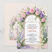 Watercolor Rose Arch Fairytale Wedding Invitation Kaart (Voorkant / Achterkant)
