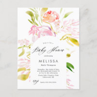 Watercolor Rose bouquet Baby shower Invitation