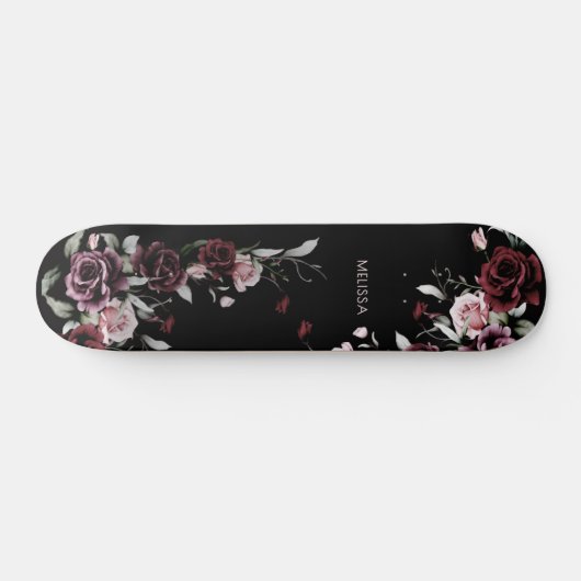 Watercolor Roses Black Background Skateboard (Horizontaal)