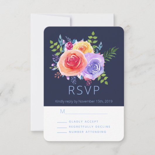 Watercolor Roses Floral Bouquet Party RSVP (Devant)