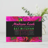 WATERCOLOR ROSES PINK NEON Bat mitzvah Invitation (Debout devant)