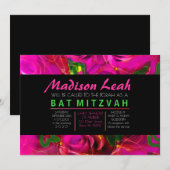 WATERCOLOR ROSES PINK NEON Bat mitzvah Invitation (Devant / Derrière)