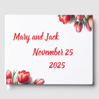 Watercolor rouge tulip mariage Foil GuestBook
