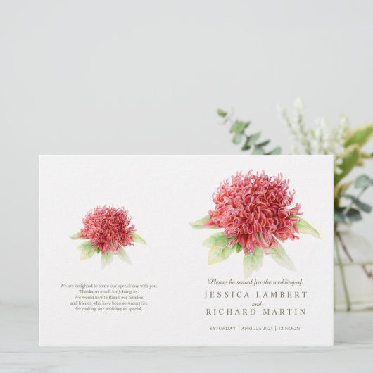 Watercolor rouge waratah programme de mariage (Debout devant)