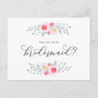 Watercolor Roze Anemonen Wil Je Mijn Bruidsmeisje