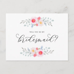 Watercolor Roze Anemonen Wil Je Mijn Bruidsmeisje  Uitnodiging Briefkaart