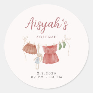 Watercolor Roze Baby Meisje Aqeeqah Klassiek Ronde Sticker