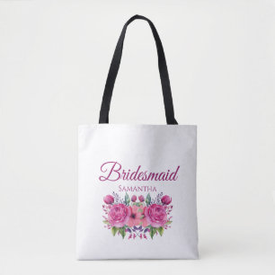 Watercolor Roze Bloemen Boeket-Bruidjestaart Cadea Draagtas