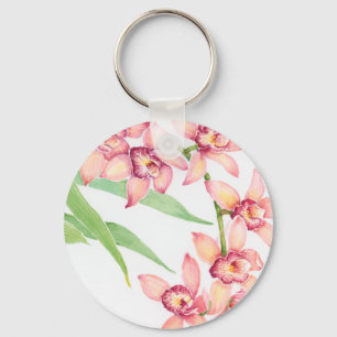 Watercolor Roze Bloemen Sleutelhanger