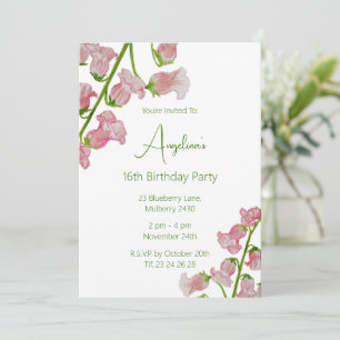 Watercolor Roze Bloemen Sweet 16 Verjaardagsfeestj Kaart