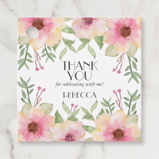 Watercolor Roze Bloesems Dank U Bedankjes Labels (Voorkant)