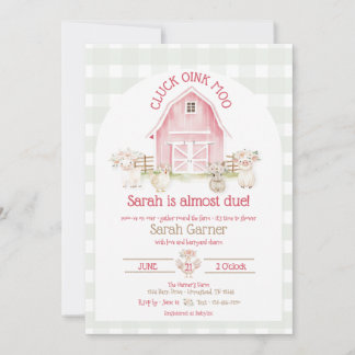 Watercolor Roze Boerderijdieren Baby Shower Uitnod Kaart