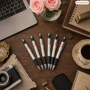Watercolor Roze Botanische Pen voor Schrijvers