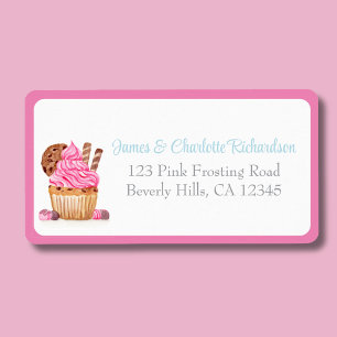 Watercolor Roze Cupcake Met Chocolate Retouradresl Etiket