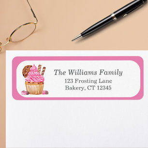 Watercolor Roze Cupcake Met Gepersonaliseerde Choc Etiket