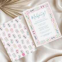 Watercolor Roze en Groene Mahjong Tegels Feestje