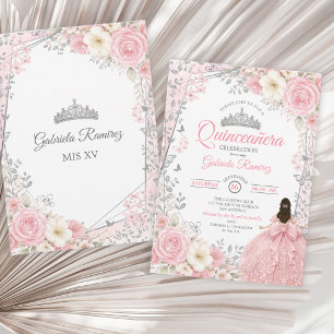 Watercolor Roze en Zilver Quinceañera Kaart