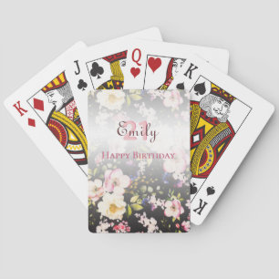 Watercolor Roze & Gele Rozen op Zwart, Verjaardag Pokerkaarten
