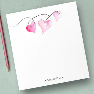 Watercolor Roze Harten Persoonlijk Briefpapier Notitieblok