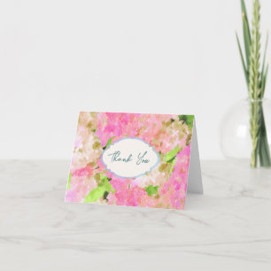 Watercolor Roze Hortensia Tuin Trouw Monogram Bedankkaart