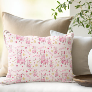 Watercolor Roze Lama XOXO Accent Kussen