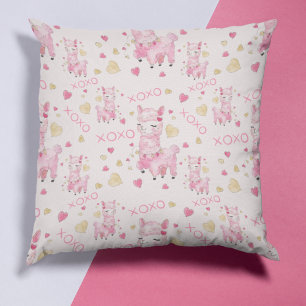 Watercolor Roze Lama XOXO Kussen
