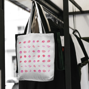 Watercolor Roze Lippen Vrouwelijk Patroon Chic Tre Tote Bag