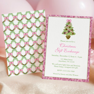 Watercolor Roze Luipaard Kerstboom Feest Kaart