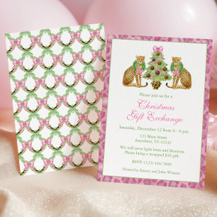 Watercolor Roze Luipaard Kerstboom Feest Kaart