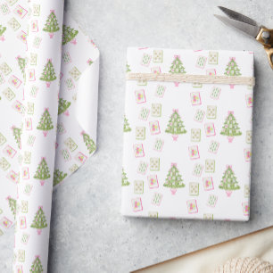 Watercolor Roze Mahjong Kerstboom Cadeaupapier