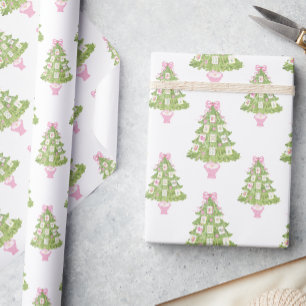 Watercolor Roze Mahjong Kerstboom Cadeaupapier