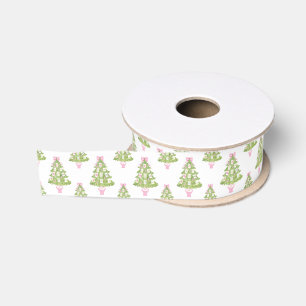 Watercolor Roze Mahjong Kerstboom Grosgrain Lint