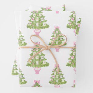 Watercolor Roze Mahjong Kerstboom Inpakpapier Vel