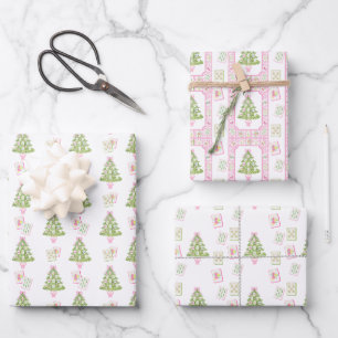 Watercolor Roze Mahjong Kerstboom Inpakpapier Vel