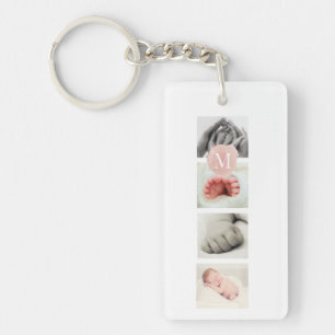 Watercolor Roze Monogram Foto Collage Meisje Sleutelhanger