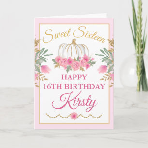 Watercolor Roze Pompoen Goud Sweet 16 Verjaardag Kaart
