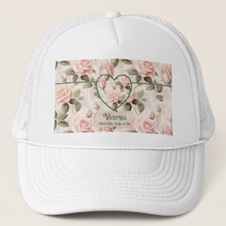 Watercolor Roze Roos en Botanische Elementen Trucker Pet