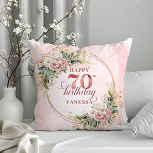 Watercolor Roze Roze Bloemenkussen 70e Verjaardag Kussen