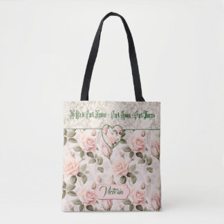 Watercolor Roze Roze & Kanten Roos Bloem Bruid Draagtas