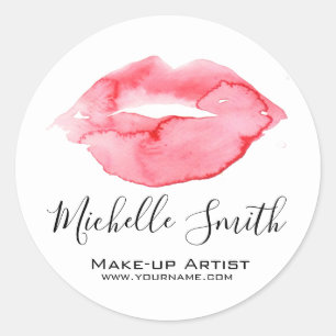 Watercolor roze roze lippen make-up branding ronde sticker