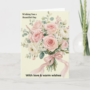 Watercolor Roze Rozen Boeket "Wensen voor een Mooi Kaart