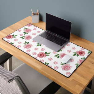 Watercolor Roze Rozen en Pootafdrukken Bureaumat