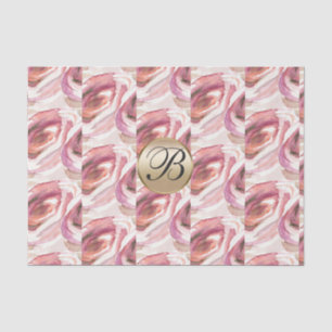Watercolor Roze Rozen Monogram Elegant Op Maat Tissuepapier