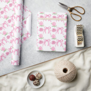 Watercolor Roze Rozen & Strikken Cadeaupapier