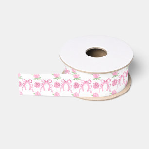 Watercolor Roze Rozen & Strikken Grosgrain Lint