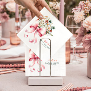 Watercolor Roze Strik Baby in Bloom Baby Shower Servet