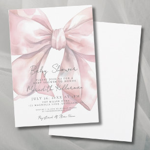 Watercolor Roze Strik Baby Shower Kaart