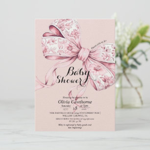 Watercolor Roze Strik Babyshower Uitnodiging